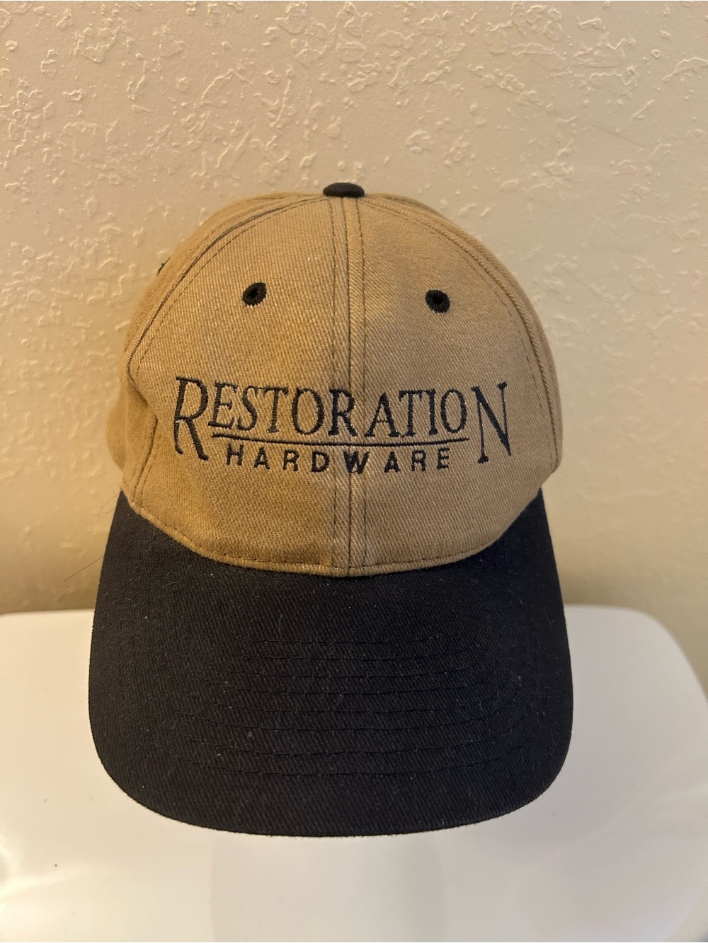 Rare Restoration Hardware, Providence R.I. Two-Panel Ball Cap in Tan and Black